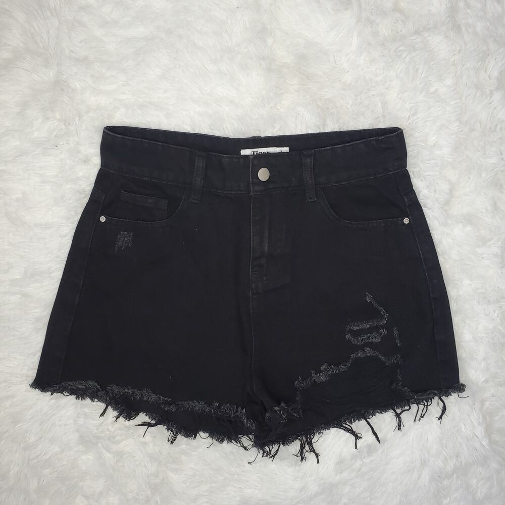 Tiger Mist Black Distressed Denim Shorts Medium